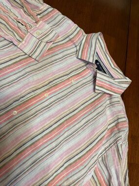 DANIEL CREMIEUX Shirt Men’s XXL Striped 100% Linen Long Sleeve Button Up Beach